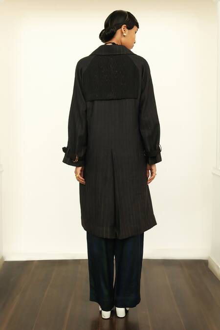 Shop OFRIDA Multi Color Overlay Twill Linen, Shirt And Pant Cotton Silk Print Trench Set at Aza Fashions Shop_OFRIDA_Multi Color Overlay Twill Linen, Shirt And Pant Cotton Silk Print Trench Set_at_Aza_Fashions