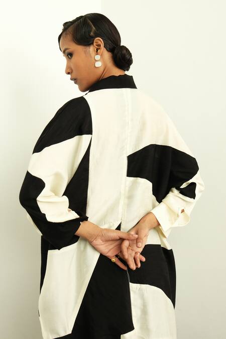 OFRIDA Beige Raw Silk Stardust Collar Print Dress Online at Aza Fashions OFRIDA_Beige Raw Silk Stardust Collar Print Dress _Online_at_Aza_Fashions