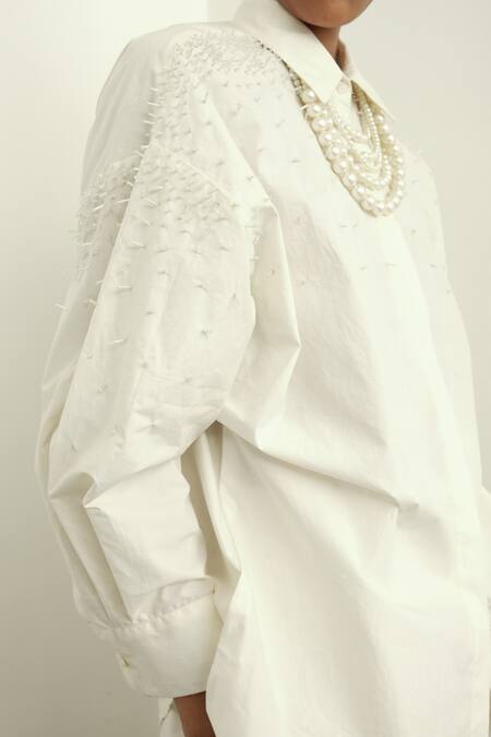 Buy_OFRIDA_Ivory Pant Poplin, Shirt 100% Starkiss Embroidered And Set _Online_at_Aza_Fashions