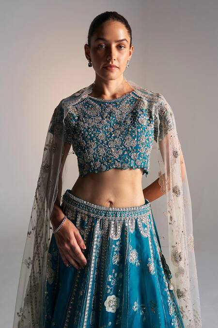Osaa By Adarsh Green Organza Aari Work, French Knots, Bloom Vine Embroidered Lehenga Set Online at Aza Fashions Osaa By Adarsh_Green Organza Aari Work, French Knots, Bloom Vine Embroidered Lehenga Set_Online_at_Aza_Fashions
