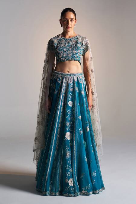 Buy Osaa By Adarsh Green Organza Aari Work, French Knots, Bloom Vine Embroidered Lehenga Set Online at Aza Fashions Buy_Osaa By Adarsh_Green Organza Aari Work, French Knots, Bloom Vine Embroidered Lehenga Set_Online_at_Aza_Fashions