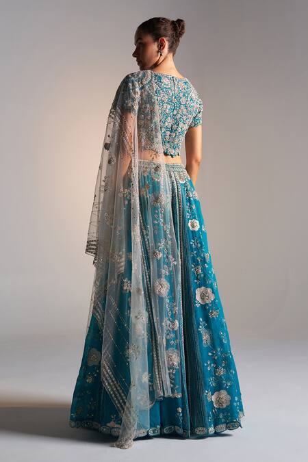 Shop Osaa By Adarsh Green Organza Aari Work, French Knots, Bloom Vine Embroidered Lehenga Set at Aza Fashions Shop_Osaa By Adarsh_Green Organza Aari Work, French Knots, Bloom Vine Embroidered Lehenga Set_at_Aza_Fashions