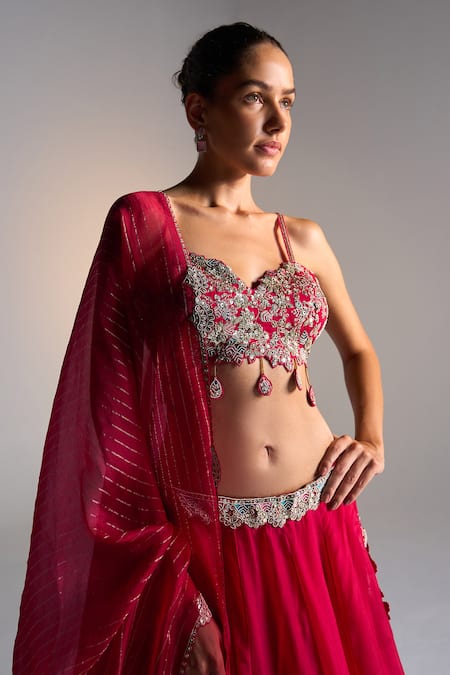 Buy Osaa By Adarsh Red Organza Applique, Zari, Embroidery, Sequins Aari Work Lehenga Set Online at Aza Fashions Buy_Osaa By Adarsh_Red Organza Applique, Zari, Embroidery, Sequins Aari Work Lehenga Set_Online_at_Aza_Fashions