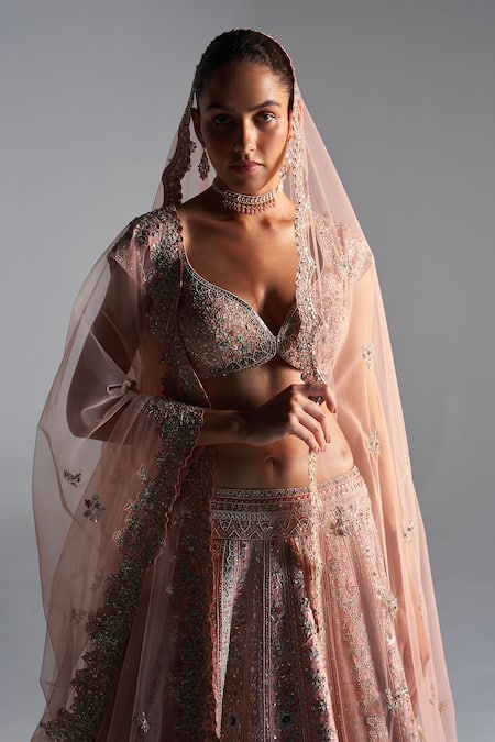 Osaa By Adarsh Pink Raw Silk Aari Work, Dori, French Bahara Embroidered Bridal Lehenga Set Online at Aza Fashions Osaa By Adarsh_Pink Raw Silk Aari Work, Dori, French Bahara Embroidered Bridal Lehenga Set _Online_at_Aza_Fashions