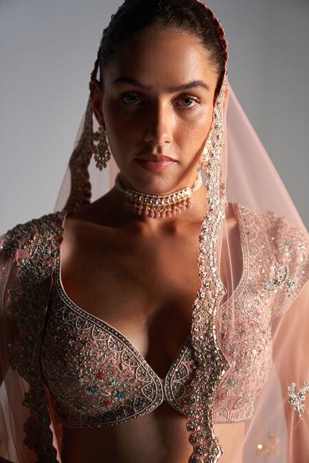 Osaa By Adarsh Pink Raw Silk Aari Work, Dori, French Bahara Embroidered Bridal Lehenga Set at Aza Fashions Osaa By Adarsh_Pink Raw Silk Aari Work, Dori, French Bahara Embroidered Bridal Lehenga Set _at_Aza_Fashions