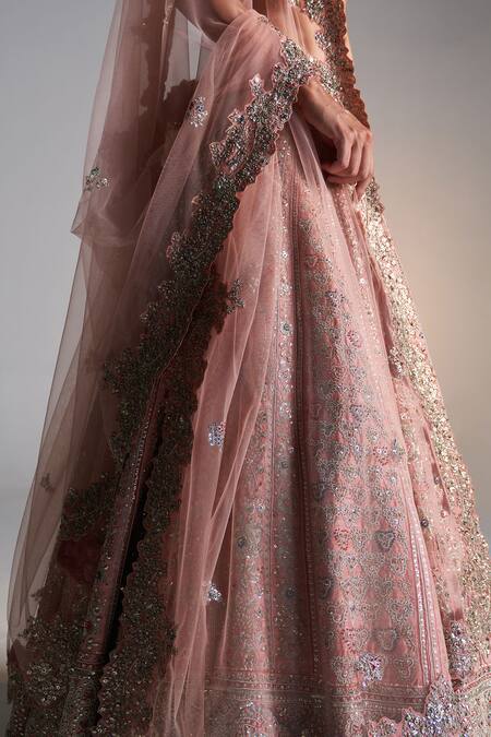 Buy Osaa By Adarsh Pink Raw Silk Aari Work, Dori, French Bahara Embroidered Bridal Lehenga Set Buy_Osaa By Adarsh_Pink Raw Silk Aari Work, Dori, French Bahara Embroidered Bridal Lehenga Set
