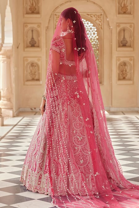Shop_Osaa By Adarsh_Red Mulberry Aari Work, Dori, French Knots, Gul Embroidered Bridal Lehenga Set _at_Aza_Fashions