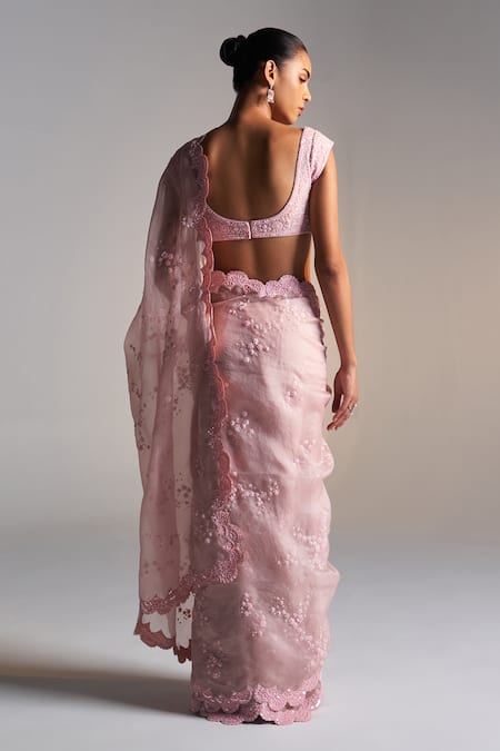 Shop_Osaa By Adarsh_Pink Organza Dori, Aari, French Knot, Zardozi And Embroidered Saree With Blouse _at_Aza_Fashions