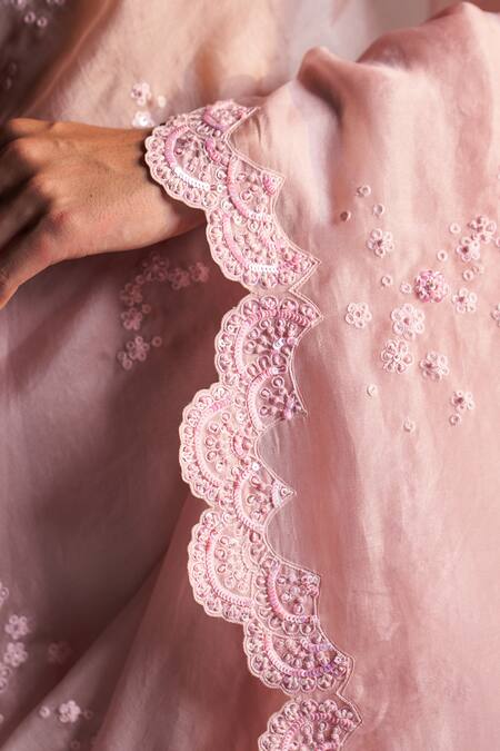 Shop_Osaa By Adarsh_Pink Organza Dori, Aari, French Knot, Zardozi And Embroidered Saree With Blouse _Online_at_Aza_Fashions