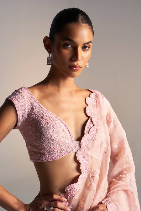 Osaa By Adarsh_Pink Organza Dori, Aari, French Knot, Zardozi And Embroidered Saree With Blouse _at_Aza_Fashions