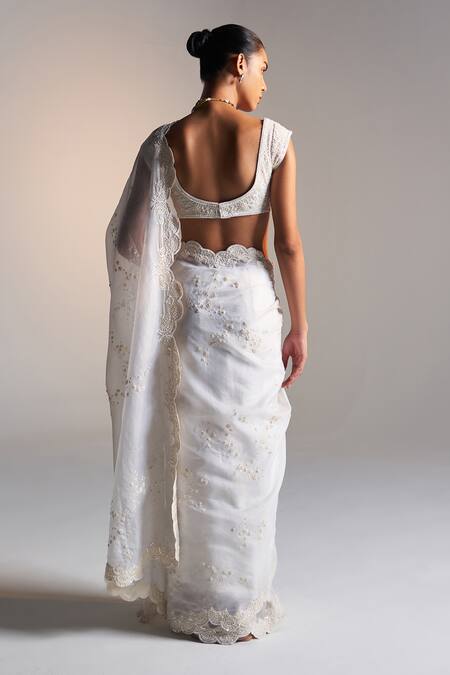 Buy Osaa By Adarsh White Organza Zari, Embroidery Sweetheart Neck Saree With Blouse Online at Aza Fashions Buy_Osaa By Adarsh_White Organza Zari, Embroidery Sweetheart Neck Saree With Blouse_Online_at_Aza_Fashions