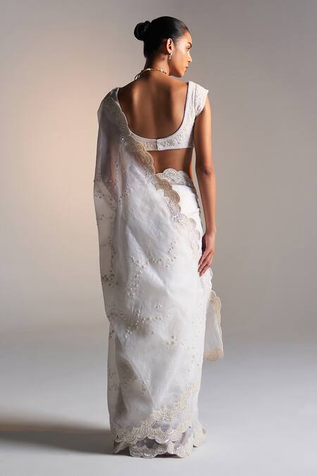 Shop Osaa By Adarsh White Organza Zari, Embroidery Sweetheart Neck Saree With Blouse at Aza Fashions Shop_Osaa By Adarsh_White Organza Zari, Embroidery Sweetheart Neck Saree With Blouse_at_Aza_Fashions