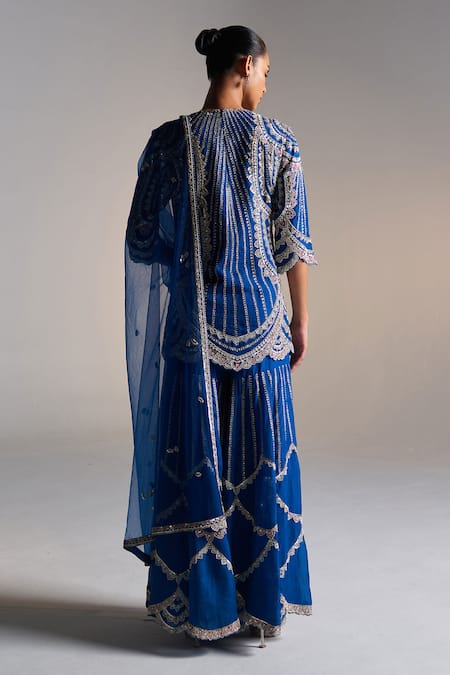 Shop Osaa By Adarsh Blue Organza Zari, Embroidery Round Neck Zardozi Kurta Sharara Set at Aza Fashions Shop_Osaa By Adarsh_Blue Organza Zari, Embroidery Round Neck Zardozi Kurta Sharara Set_at_Aza_Fashions