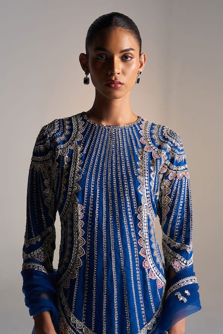 Osaa By Adarsh Blue Organza Zari, Embroidery Round Neck Zardozi Kurta Sharara Set at Aza Fashions Osaa By Adarsh_Blue Organza Zari, Embroidery Round Neck Zardozi Kurta Sharara Set_at_Aza_Fashions