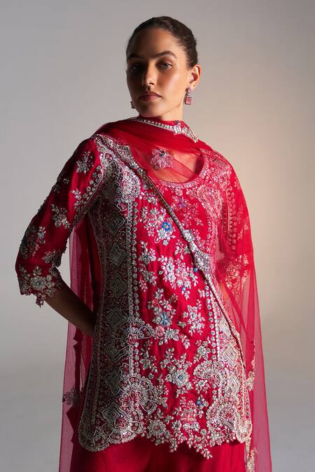 Buy Osaa By Adarsh Red Organza Zari, Embroidery Round Neck Zardozi Sharara Set Online at Aza Fashions Buy_Osaa By Adarsh_Red Organza Zari, Embroidery Round Neck Zardozi Sharara Set_Online_at_Aza_Fashions