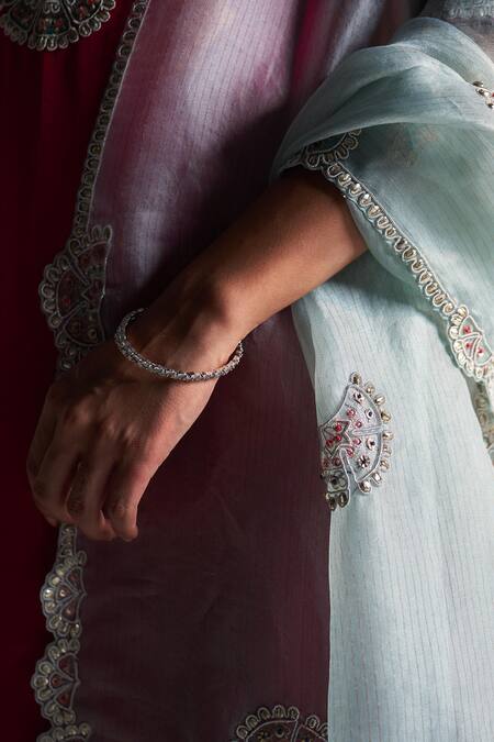 Buy_Osaa By Adarsh_Red Mulberry Silk Aari Work, Dori, French Floral Embroidered Kurta Pant Set_Online_at_Aza_Fashions