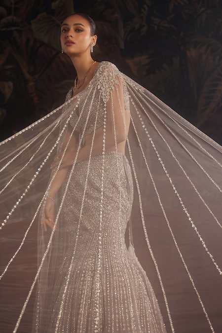 Buy_Roqa_Purple Net Sequin, Swarovski Plunge Altair Embellished Lehenga With Blouse _Online_at_Aza_Fashions