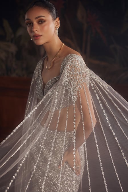 Shop_Roqa_Purple Net Sequin, Swarovski Plunge Altair Embellished Lehenga With Blouse _Online_at_Aza_Fashions