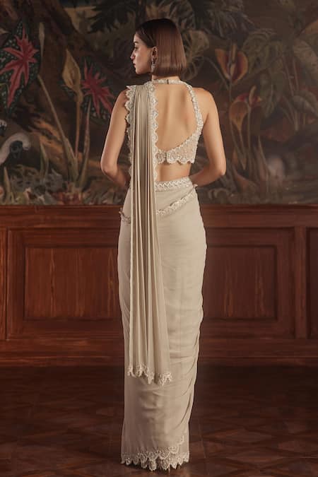 Roqa Floral Sequin Embroidered Pre-Draped Saree 