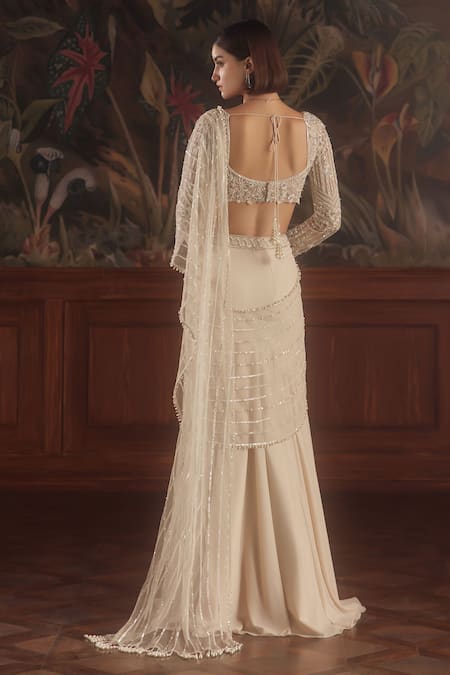 Roqa Perseus Embroidered Pre-Draped Lehenga Saree With Blouse 