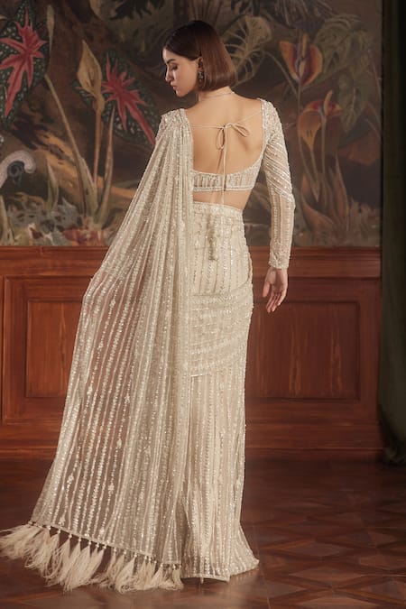 Roqa Ivory Pre-Draped Saree With Blouse 