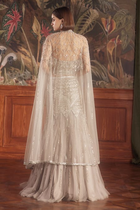 Roqa Crater Geometric Embroidered Mermaid Lehenga Cape Set 