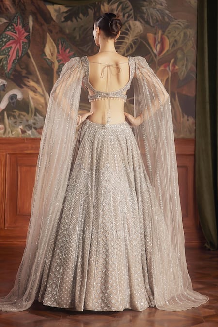 Roqa Grey Geometric Embroidered Lehenga Set 