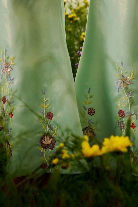 Tilsim By Sagarika Mehrotra_Green Silk Organza Embroidery Round Neck Floral Sea Jumpsuit _Online_at_Aza_Fashions