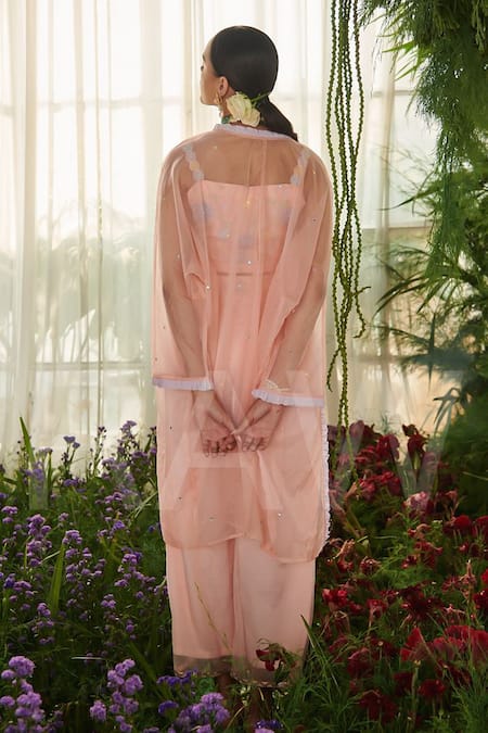 Tilsim By Sagarika Mehrotra Floral Embroidered Peach Shrug Palazzo Set 