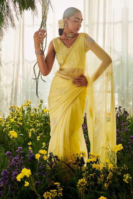 Tilsim By Sagarika Mehrotra Marigold Placement Embroidered Saree With Blouse 