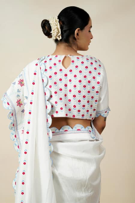 Shop Tilsim By Sagarika Mehrotra White Chanderi Thread Round Mountain Angelica Embroidered Saree With Blouse at Aza Fashions Shop_Tilsim By Sagarika Mehrotra_White Chanderi Thread Round Mountain Angelica Embroidered Saree With Blouse _at_Aza_Fashions