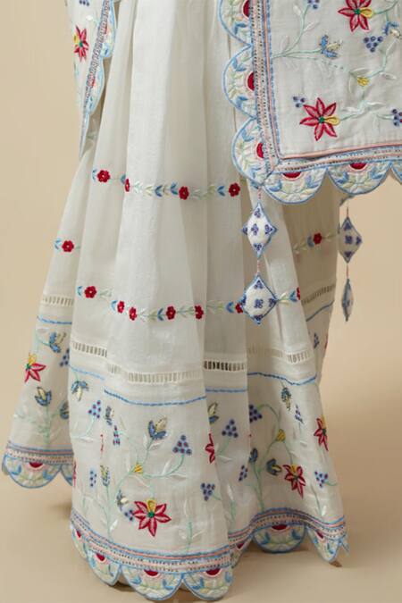 Buy Tilsim By Sagarika Mehrotra White Chanderi Thread Round Mountain Angelica Embroidered Saree With Blouse Online at Aza Fashions Buy_Tilsim By Sagarika Mehrotra_White Chanderi Thread Round Mountain Angelica Embroidered Saree With Blouse _Online_at_Aza_Fashions