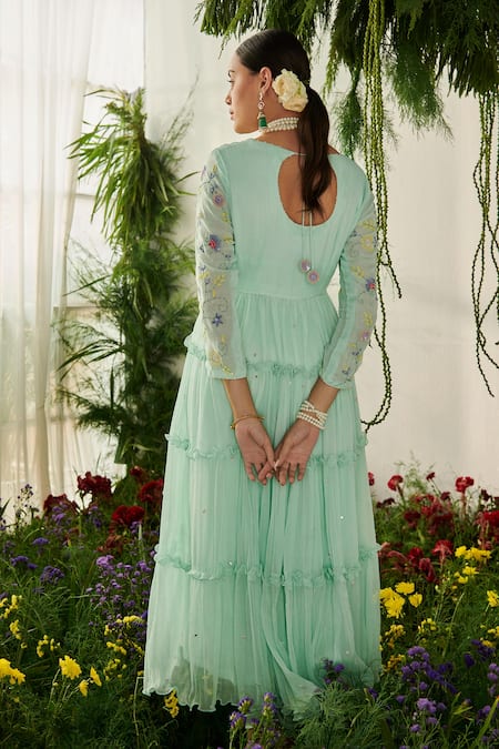 Tilsim By Sagarika Mehrotra Floral Embroidered Sea Green Anarkali Set 