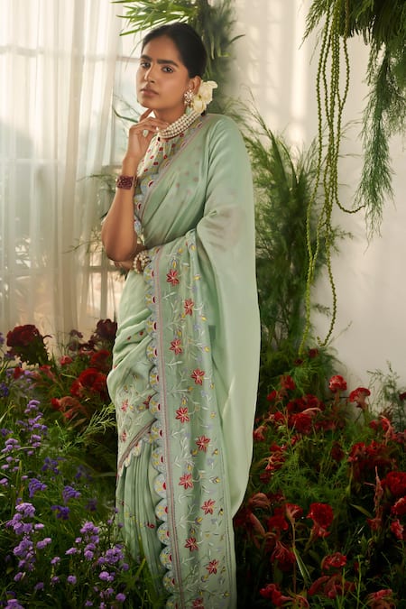 Tilsim By Sagarika Mehrotra Sea Coast Angelica Embroidered Saree With Blouse 