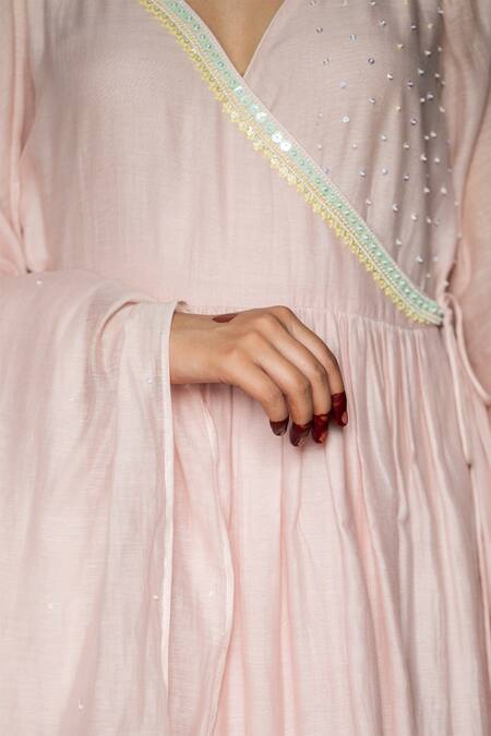 Buy_Tilsim By Sagarika Mehrotra_Pink , Cotton Sequins, Pearls Embellished Angarkha Anarkali Set _Online_at_Aza_Fashions