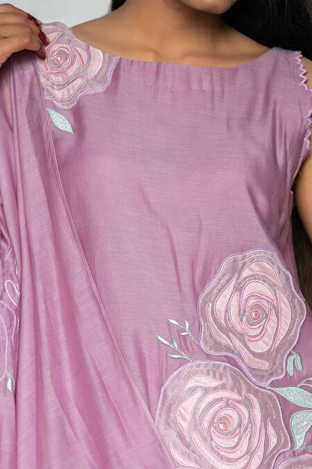 Buy_Tilsim By Sagarika Mehrotra_Purple Organza, Mal Chanderi Rosa Boat Neck Kaia Embroidered Kurta Set _Online_at_Aza_Fashions
