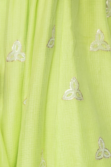 Shop_Tilsim By Sagarika Mehrotra_Green Kota Doria, Chanderi Embroidery Mandarin Light Motif Patch Kurta Set _Online_at_Aza_Fashions