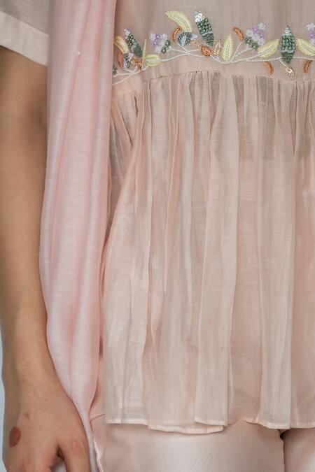 Shop_Tilsim By Sagarika Mehrotra_Pink Mal Chanderi Vine Boat Neck Meher Embroidered Peplum Top Pant Set _Online_at_Aza_Fashions