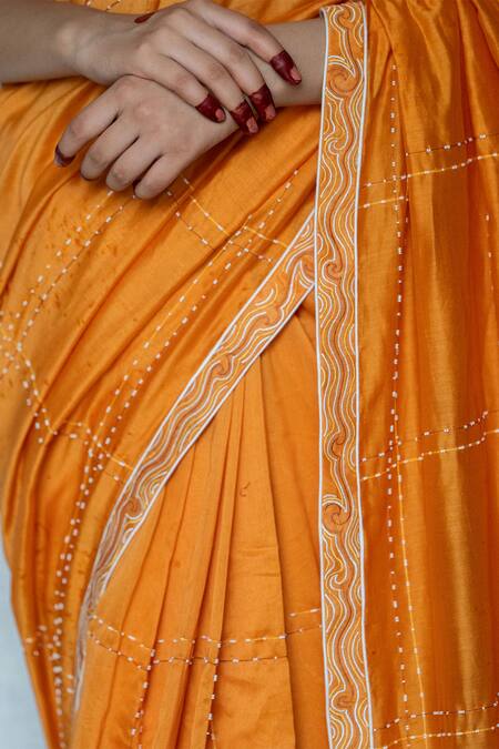 Tilsim By Sagarika Mehrotra_White Chanderi, Chiffon Embroidery Collared Graph Square Saree And Blouse _Online_at_Aza_Fashions