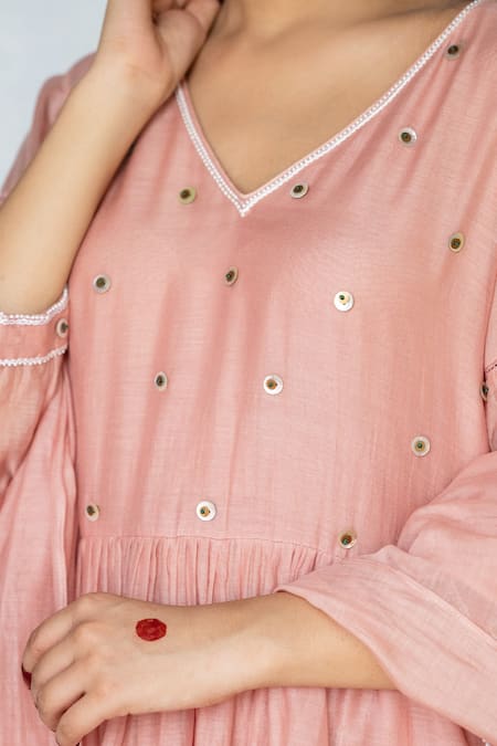 Buy_Tilsim By Sagarika Mehrotra_Pink Mul Chanderi Lace, Button V Neck Paakhi And Embroidered Anarkali Set _Online_at_Aza_Fashions