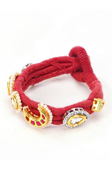 Dugran By Dugristyle_Red Pearls, Stones Surkh-e-gul Kundan Bracelet _at_Aza_Fashions