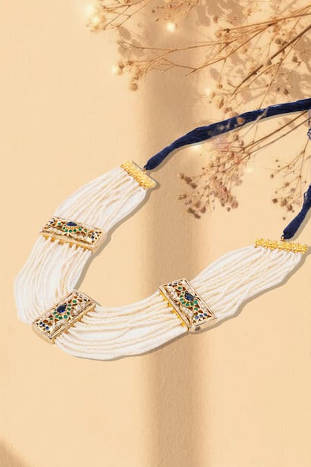 Shop Dugran By Dugristyle Blue Gold Plated Moissanite Choker Necklace at Aza Fashions Shop_Dugran By Dugristyle_Blue Gold Plated Moissanite Choker Necklace _at_Aza_Fashions