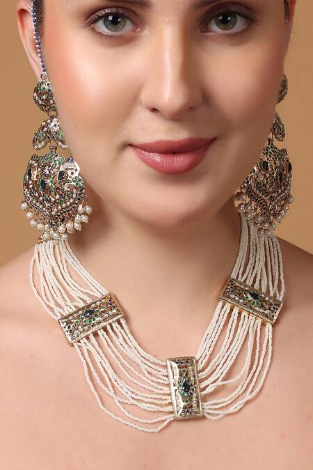 Buy_Dugran By Dugristyle_Blue Gold Plated Moissanite Choker Necklace 