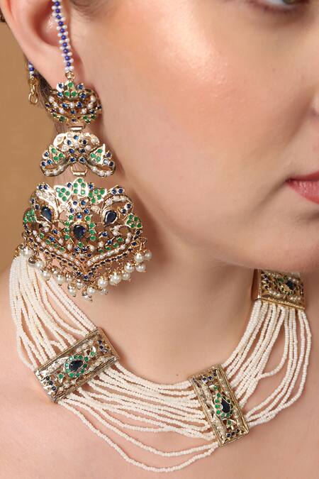 Shop_Dugran By Dugristyle_Blue Gold Plated Moissanite Choker Necklace 