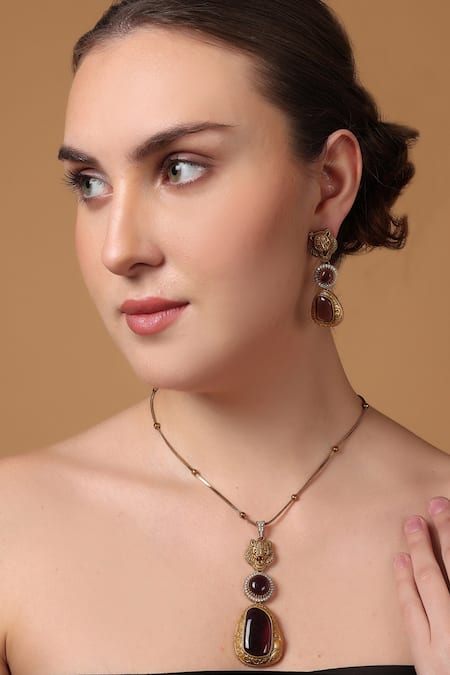 Dugran By Dugristyle Designer Tiger Pendant Necklace Set 