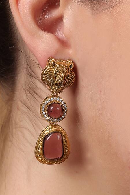 Buy_Dugran By Dugristyle_Gold Plated Stones Designer Tiger Pendant Necklace Set 