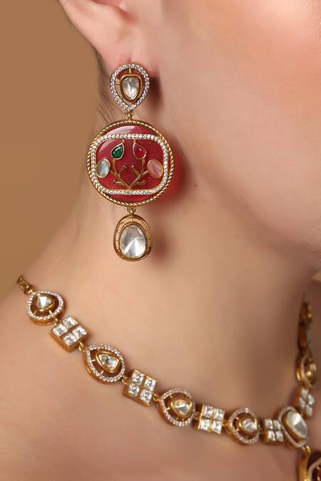 Dugran By Dugristyle_Gold Plated Pearls Bloom Vine Necklace Set _Online_at_Aza_Fashions