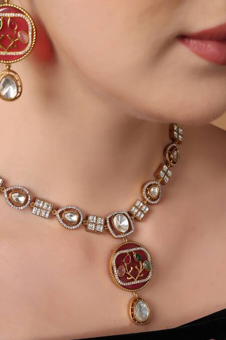 Buy_Dugran By Dugristyle_Gold Plated Pearls Bloom Vine Necklace Set _Online_at_Aza_Fashions