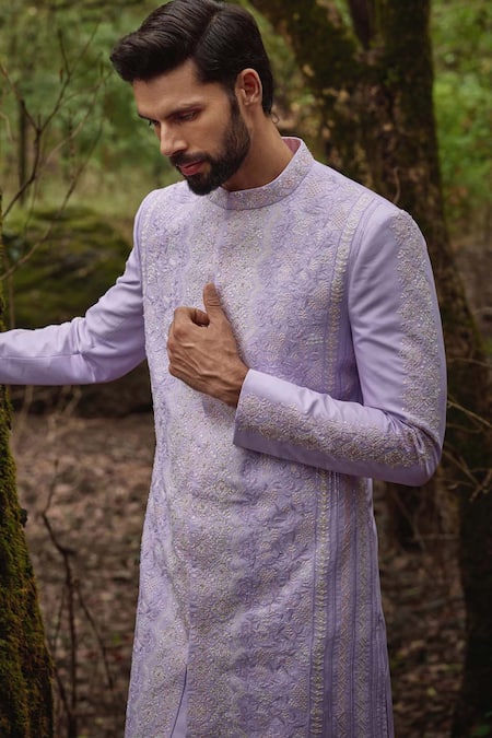 Varun Chakkilam Bahar Embroidered Lilac Sherwani & Pant Set 