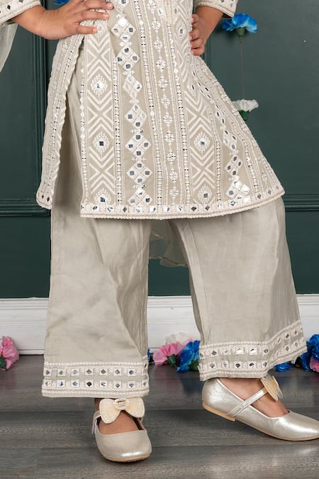 Buy_Shruti Jalan_Beige Georgette, , Satin Mirrors, Embroidery Kurta Palazzo Set _Online_at_Aza_Fashions